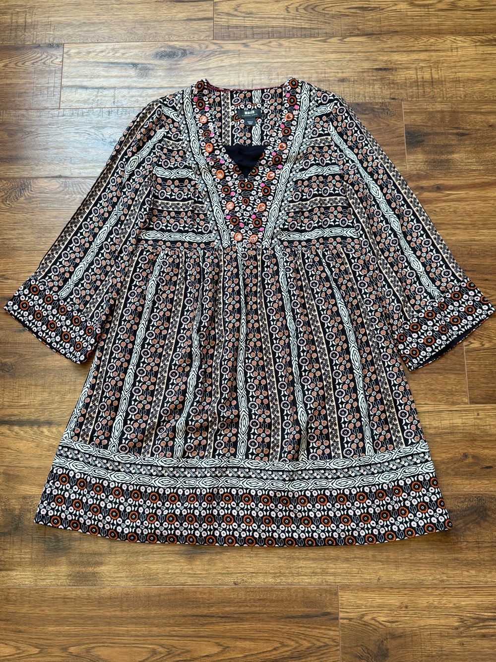 Maeve Black Multicolor Floral Printed V-Neck Tunic Dress